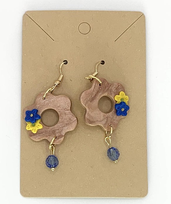 "Bronze n Blue" flower drop Earrings