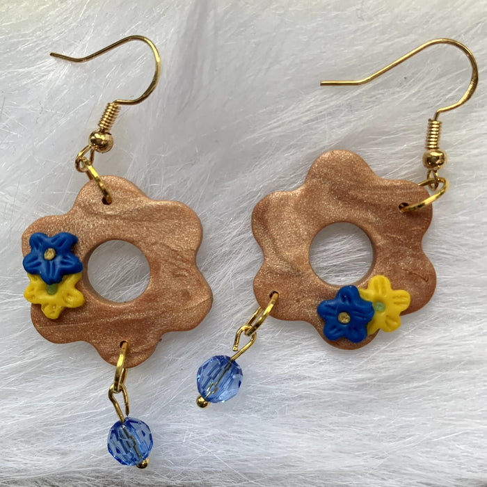 "Bronze n Blue" flower drop Earrings