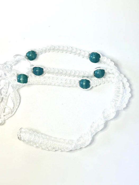 Mini Macrame - White with Blue beads