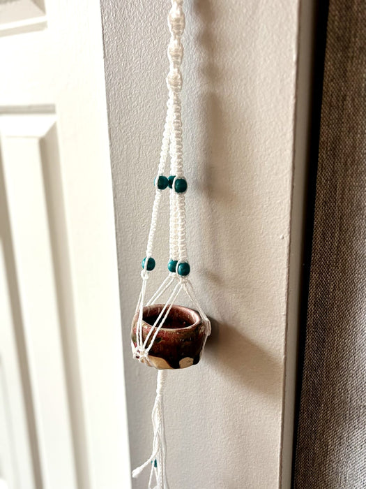 Mini Macrame - White with Blue beads