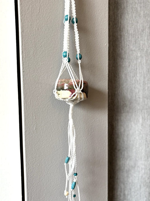 Mini Macrame - White with Blue beads